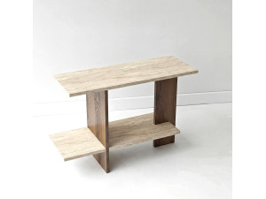 Mesita auxiliar de madera «Essenziale» - 80 x 30 x 55 cm - Travertino / Nogal