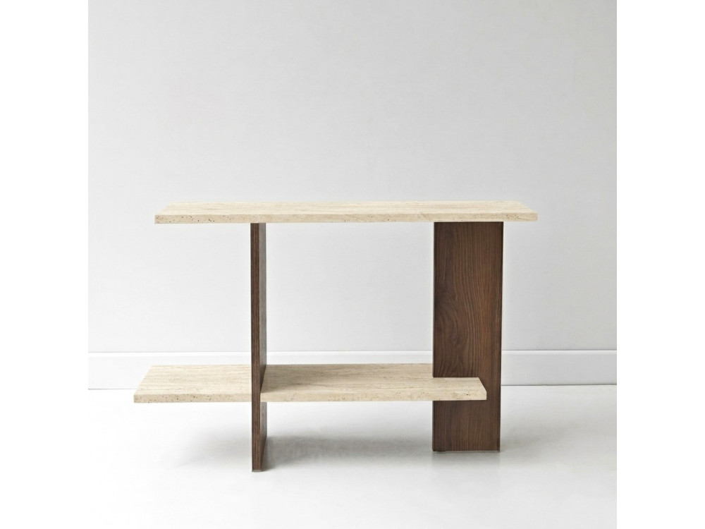 Mesita auxiliar de madera «Essenziale» - 80 x 30 x 55 cm - Travertino / Nogal