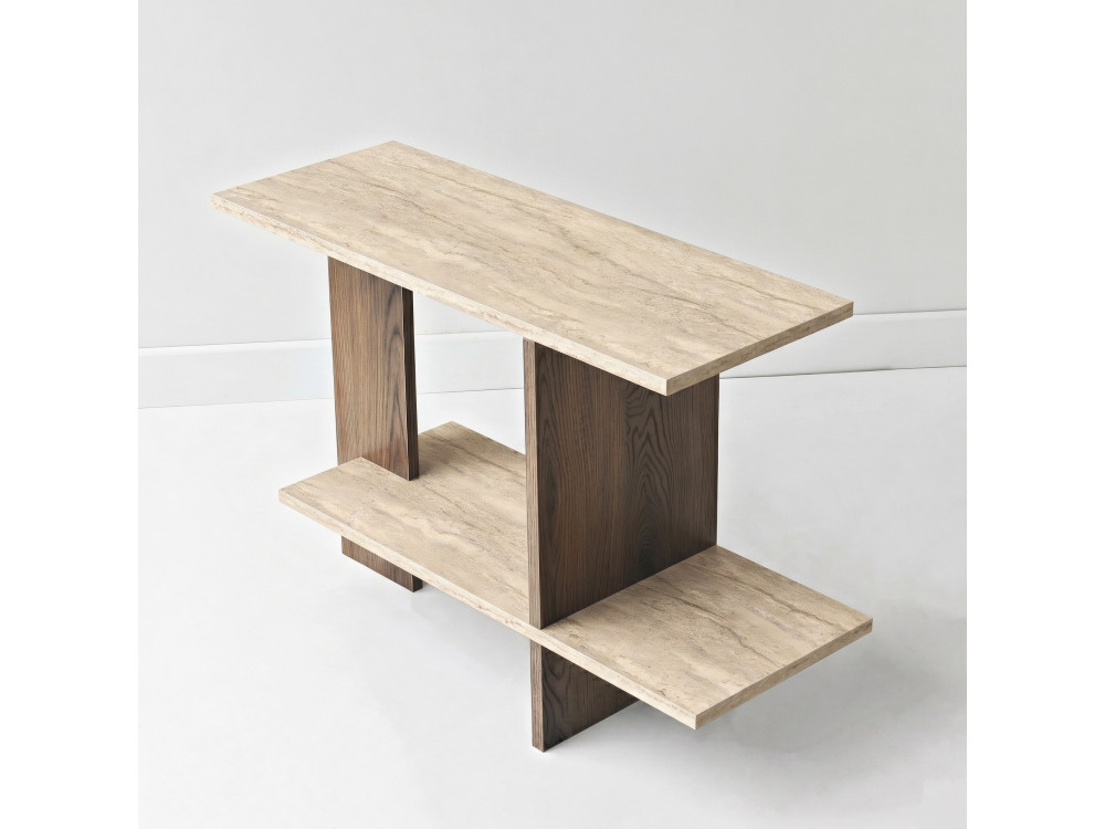 Mesita auxiliar de madera «Essenziale» - 80 x 30 x 55 cm - Travertino / Nogal
