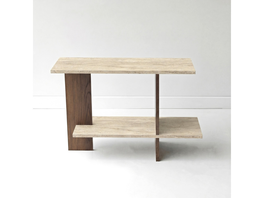 Mesita auxiliar de madera «Essenziale» - 80 x 30 x 55 cm - Travertino / Nogal