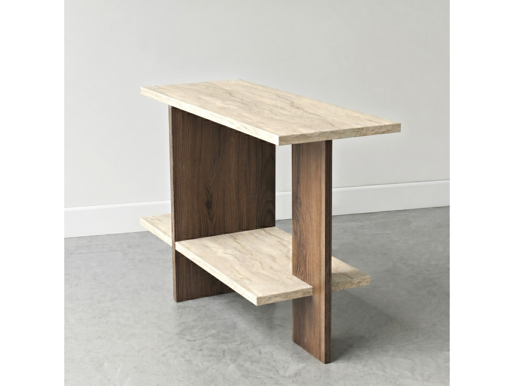 Mesita auxiliar de madera «Essenziale» - 80 x 30 x 55 cm - Travertino / Nogal