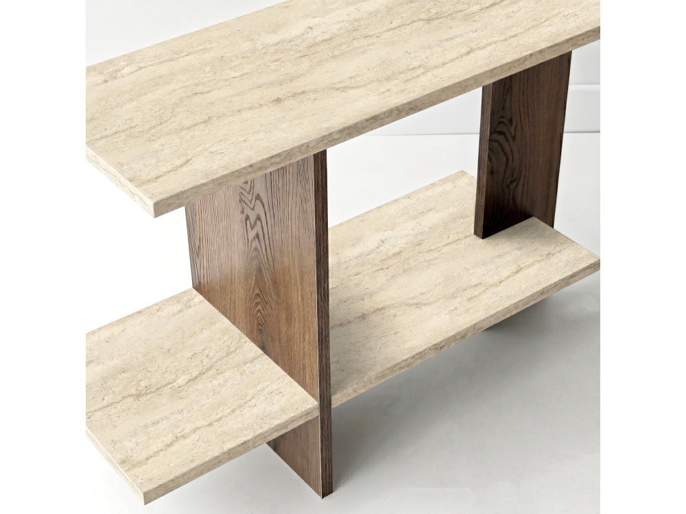 Mesita auxiliar de madera «Essenziale» - 80 x 30 x 55 cm - Travertino / Nogal