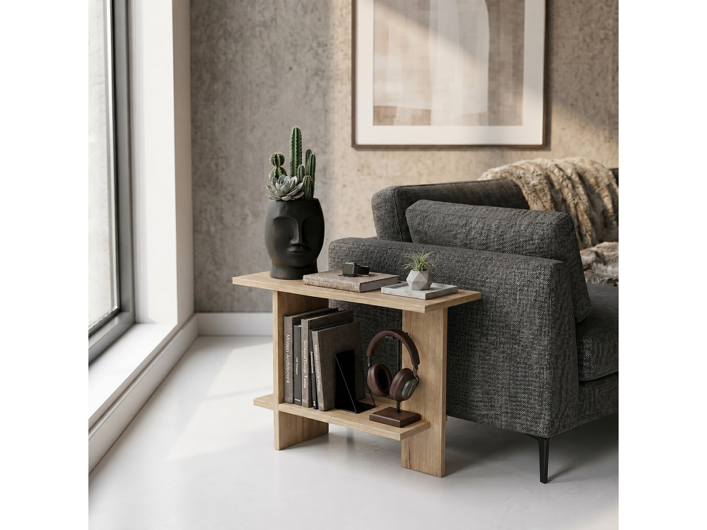 Mesita auxiliar de madera «Essenziale» - 80 x 30 x 55 cm - Roble Saphir