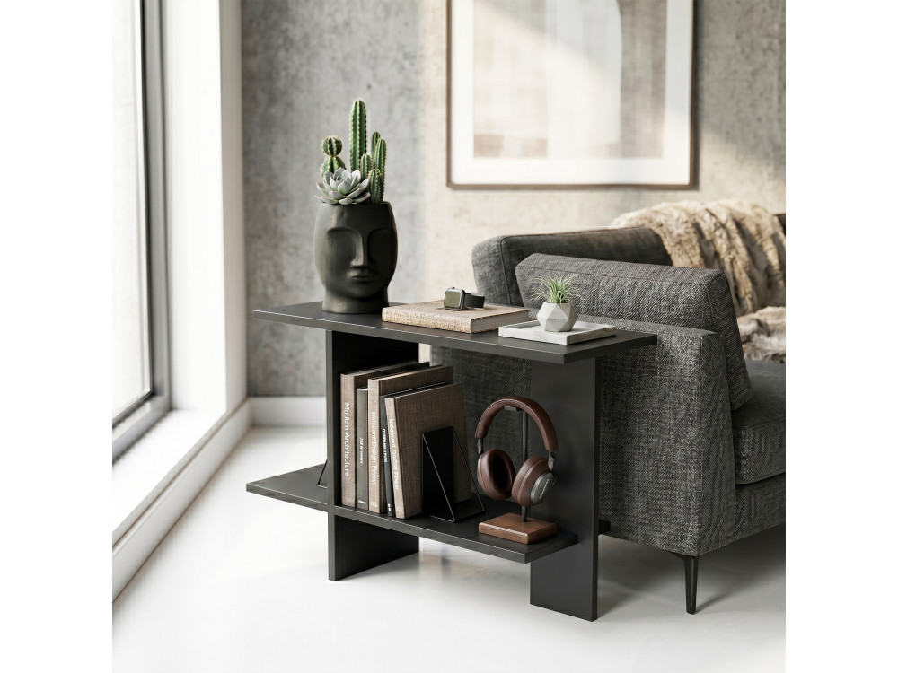Mesita auxiliar de madera «Essenziale» - 80 x 30 x 55 cm - Negro