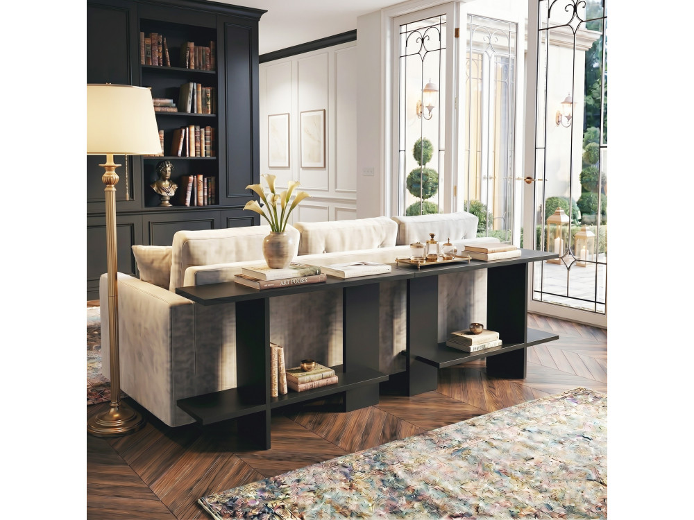 Mesita auxiliar de madera «Essenziale» - 80 x 30 x 55 cm - Negro