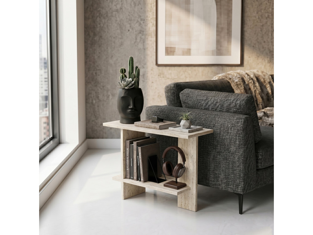 Mesita auxiliar de madera «Essenziale» - 80 x 30 x 55 cm - Travertino