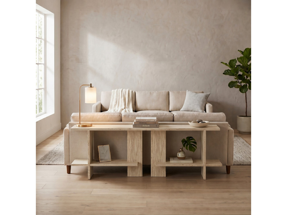 Mesita auxiliar de madera «Essenziale» - 80 x 30 x 55 cm - Travertino