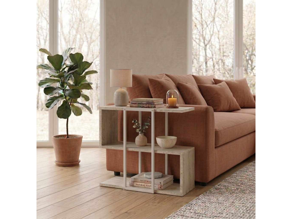 Mesita auxiliar de madera «HOMIA» - 56 x 25 x 56 cm - Travertino