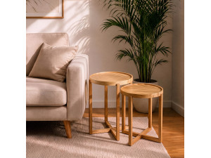 Juego de 2 mesas nido de madera «Nil 2» - 50 x 50 x 62 cm - Beige