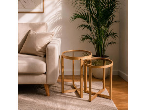 Juego de 2 mesas nido de madera «Nil 2» - 50 x 50 x 62 cm - Beige