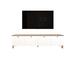 Mueble para la tele de madera «Nord» - 180 x 34 x 45 cm - Blanco / Roble