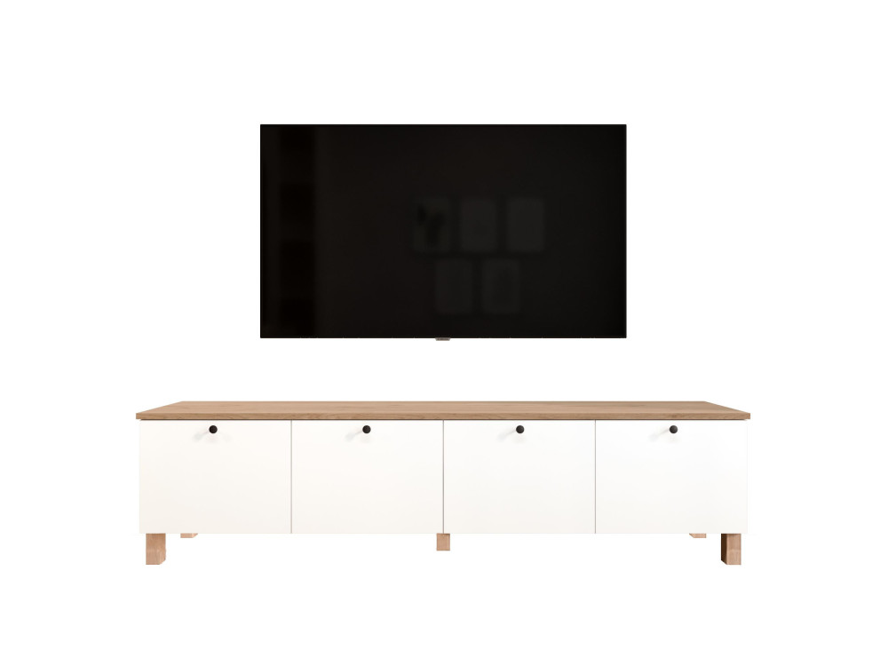 Mueble para la tele de madera «Nord» - 180 x 34 x 45 cm - Blanco / Roble