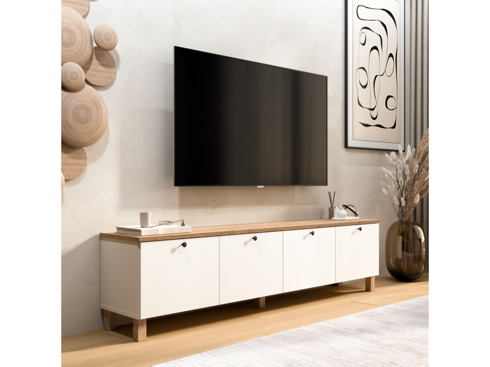 Mueble para la tele de madera «Nord» - 180 x 34 x 45 cm - Blanco / Roble