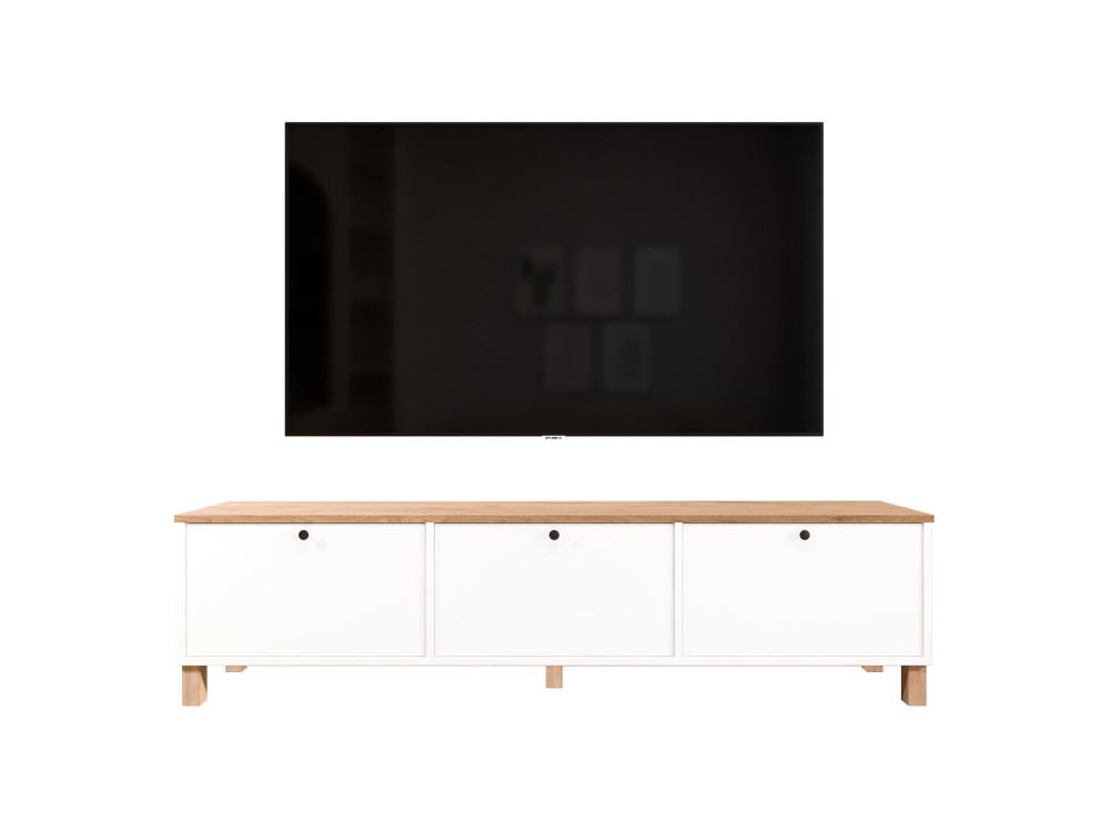 Mueble para la tele de madera «Nord» - 180 x 32 x 45 cm - Blanco / Roble