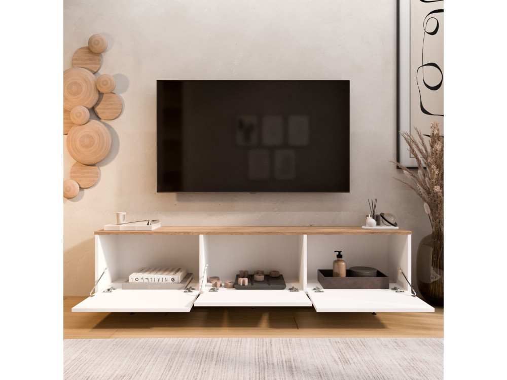 Mueble para la tele de madera «Nord» - 180 x 32 x 45 cm - Blanco / Roble