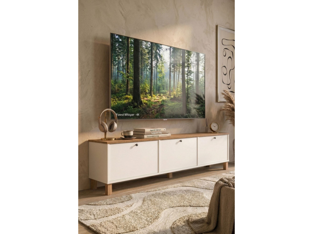 Mueble para la tele de madera «Nord» - 180 x 32 x 45 cm - Blanco / Roble