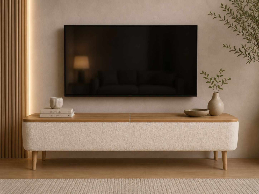 Mueble para televisión de madera «Sarven» - 120 x 30 x 45 cm - Blanco