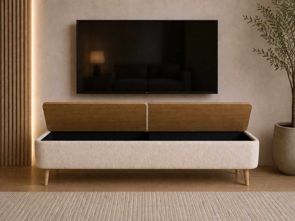 Mueble para televisión de madera «Sarven» - 120 x 30 x 45 cm - Blanco