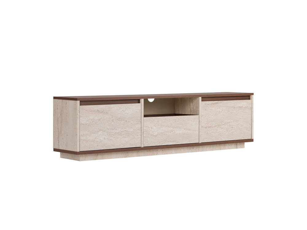 Mueble para televisión de madera «Sentinel» - 160 x 30 x 42 cm - Travertino / Nogal de Milán