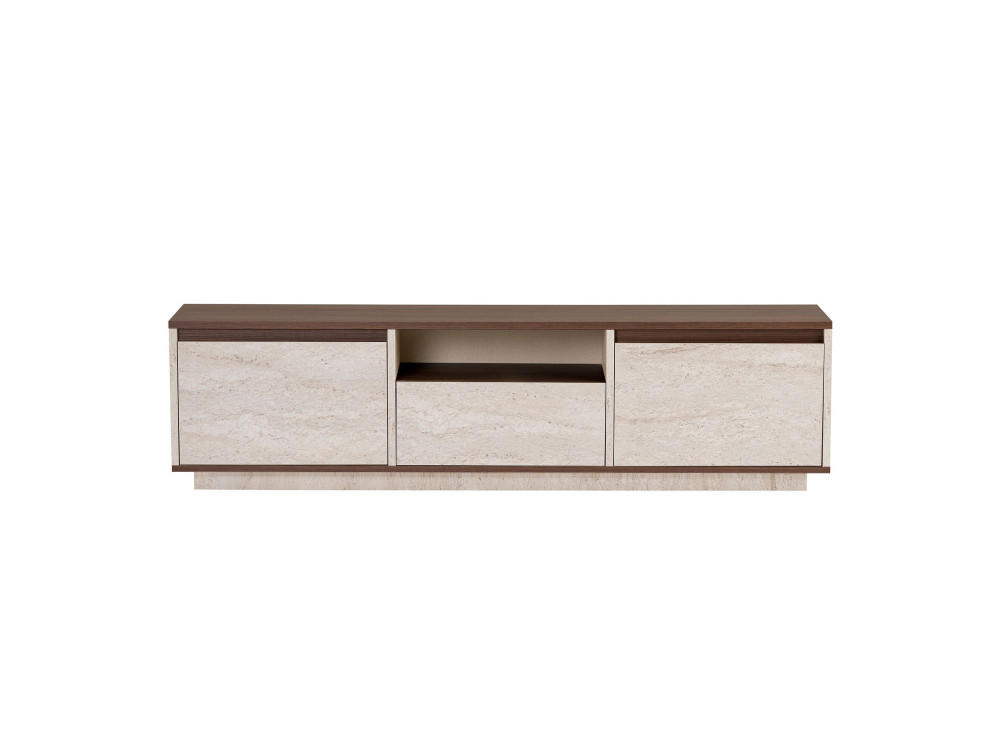 Mueble para televisión de madera «Sentinel» - 160 x 30 x 42 cm - Travertino / Nogal de Milán