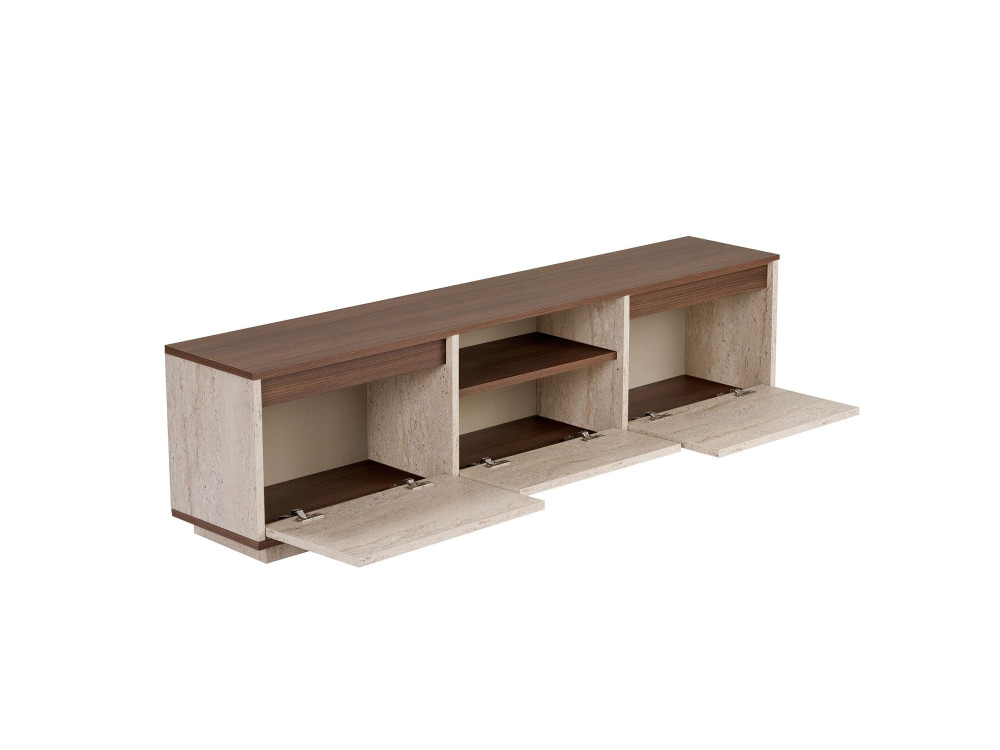 Mueble para televisión de madera «Sentinel» - 160 x 30 x 42 cm - Travertino / Nogal de Milán