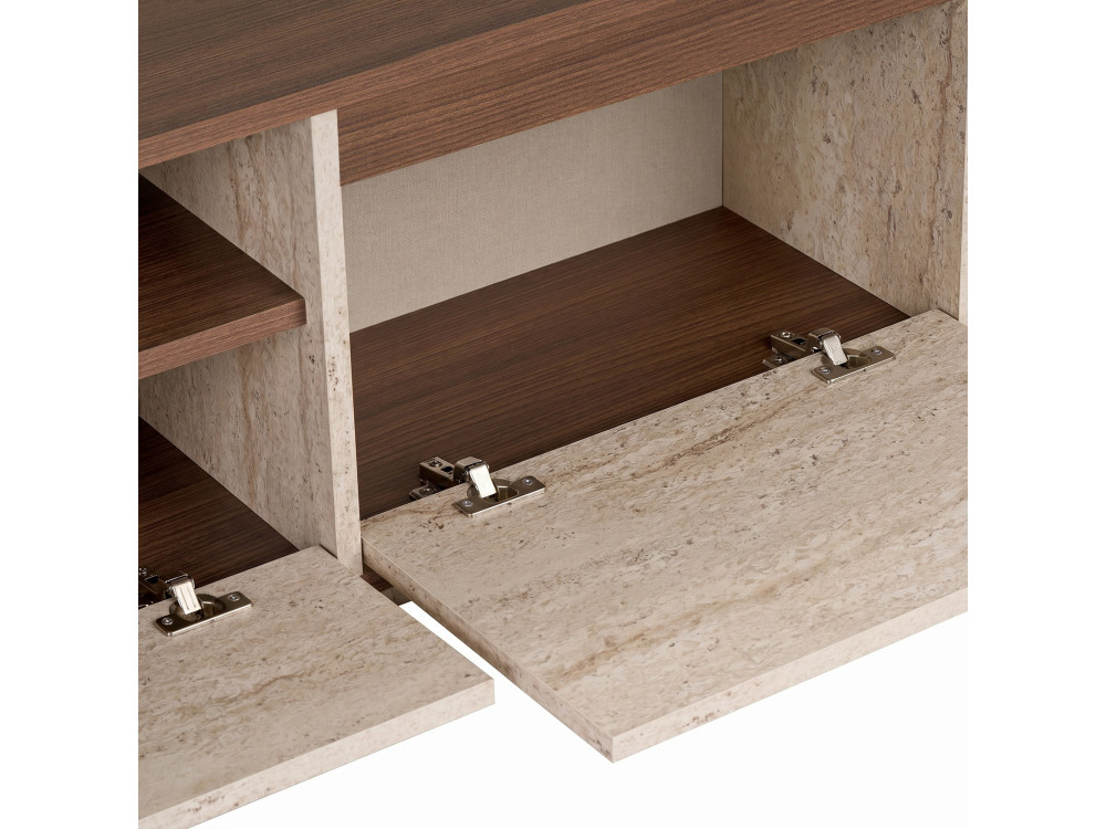 Mueble para televisión de madera «Sentinel» - 160 x 30 x 42 cm - Travertino / Nogal de Milán