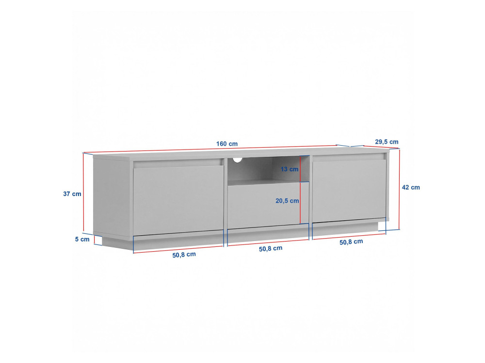 Mueble para televisión de madera «Sentinel» - 160 x 30 x 42 cm - Travertino / Nogal de Milán