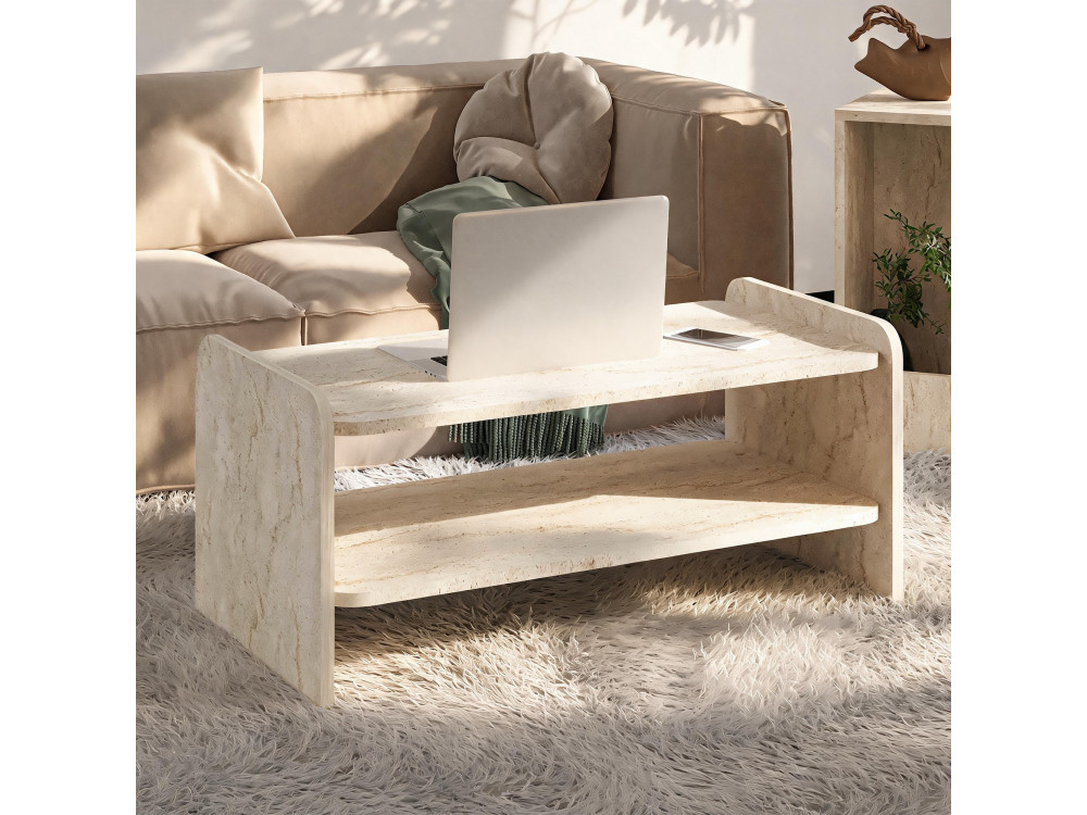 Mesa de centro de madera «Amon» - 89,8 x 39,8 x 44,8 cm - Travertino