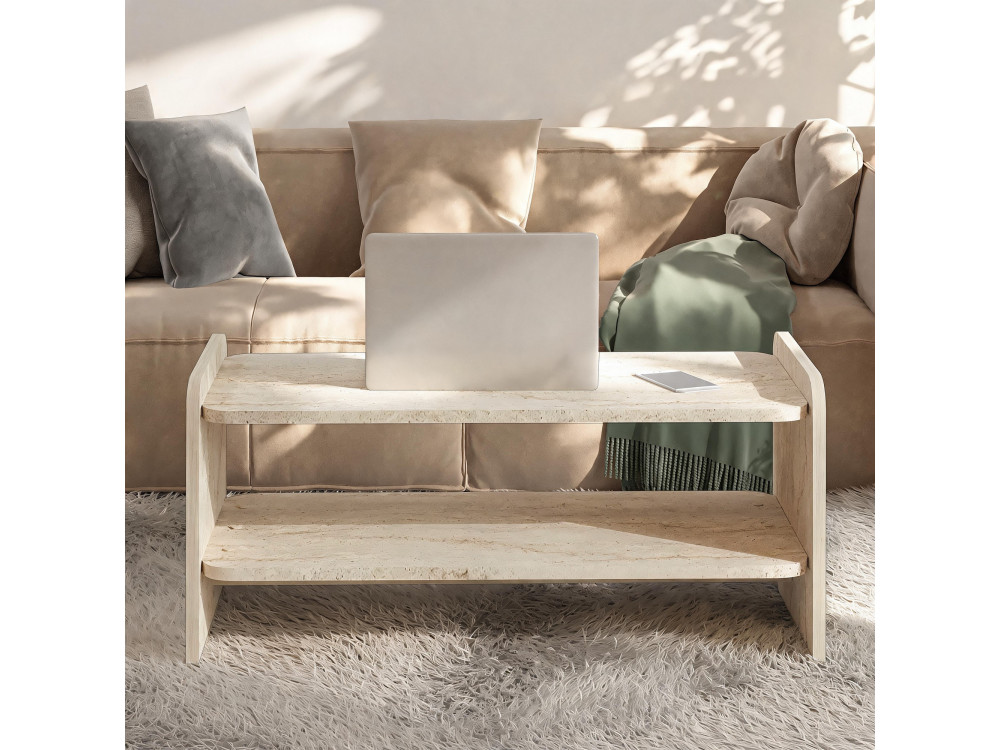 Mesa de centro de madera «Amon» - 89,8 x 39,8 x 44,8 cm - Travertino