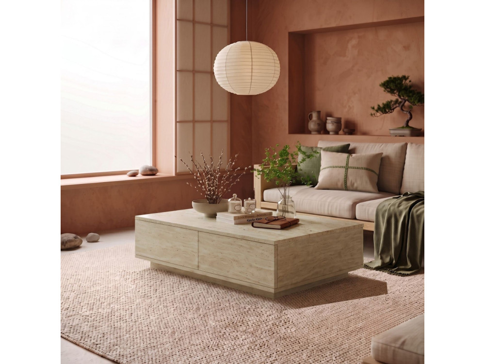 Mesa de centro de madera «Ave14» - 90 x 60 x 28 cm - Travertino