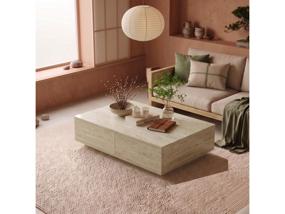 Mesa de centro de madera «Ave14» - 90 x 60 x 28 cm - Travertino