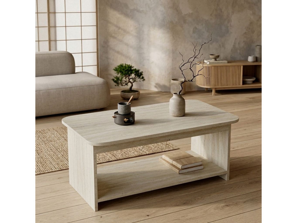 Mesa de centro de madera «Chb1» - 100 x 50 x 42 cm - Travertino