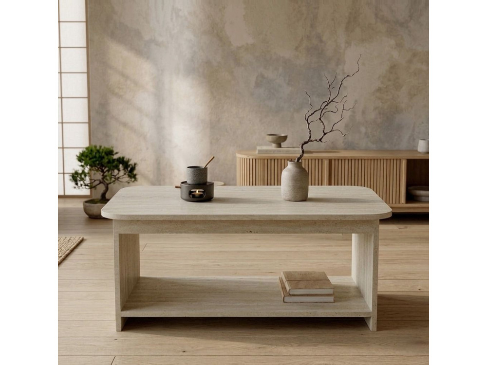 Mesa de centro de madera «Chb1» - 100 x 50 x 42 cm - Travertino