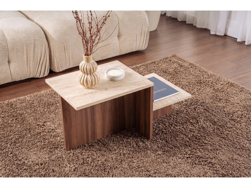 Mesa de centro de madera «Harmony» - 80 x 40 x 40 cm - Travertino