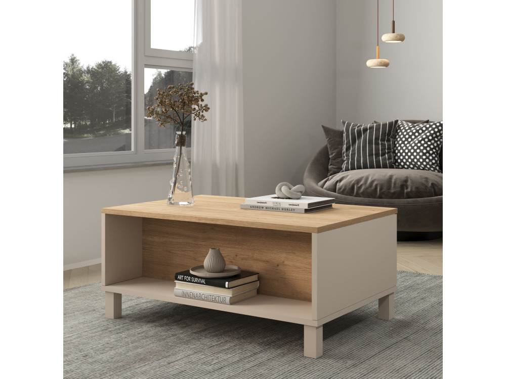 Mesa de centro de madera «Mood» - 90 x 60 x 40 cm - Color arena