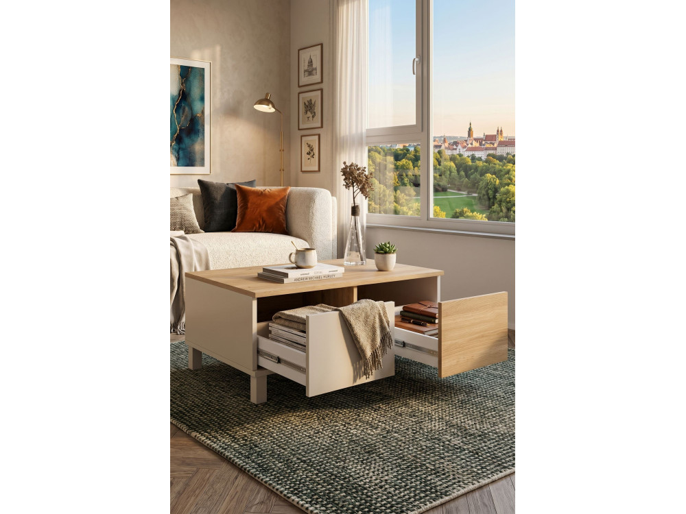 Mesa de centro de madera «Mood» - 90 x 60 x 40 cm - Color arena