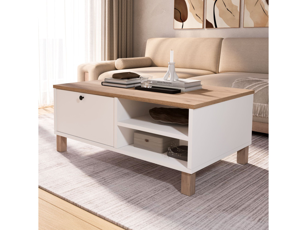 Mesa de centro de madera «Nord» - 90 x 60 x 38 cm - Blanca