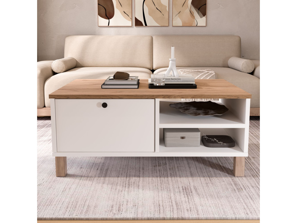 Mesa de centro de madera «Nord» - 90 x 60 x 38 cm - Blanca
