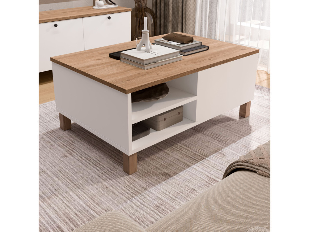 Mesa de centro de madera «Nord» - 90 x 60 x 38 cm - Blanca