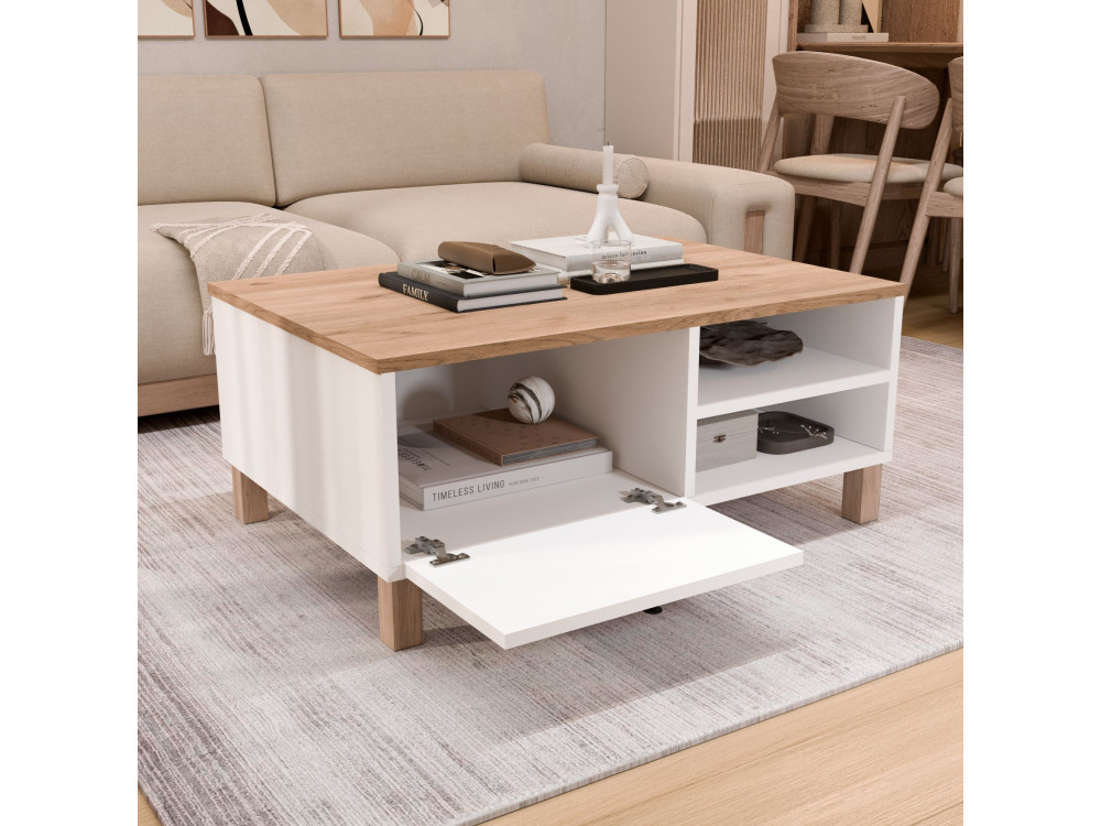 Mesa de centro de madera «Nord» - 90 x 60 x 38 cm - Blanca