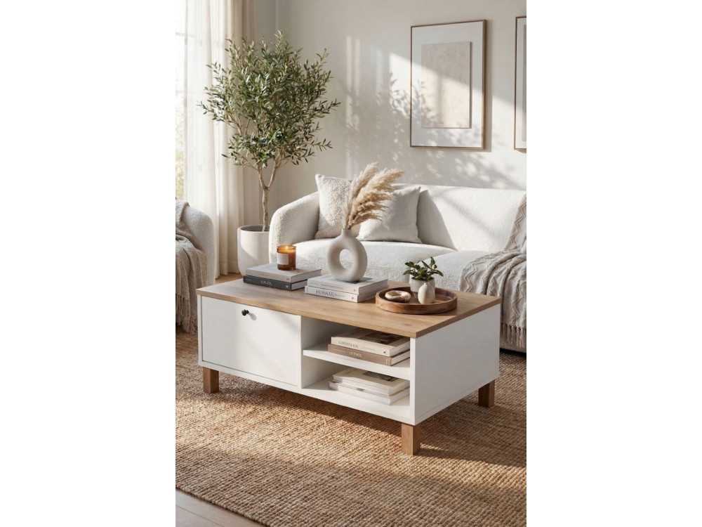 Mesa de centro de madera «Nord» - 90 x 60 x 38 cm - Blanca