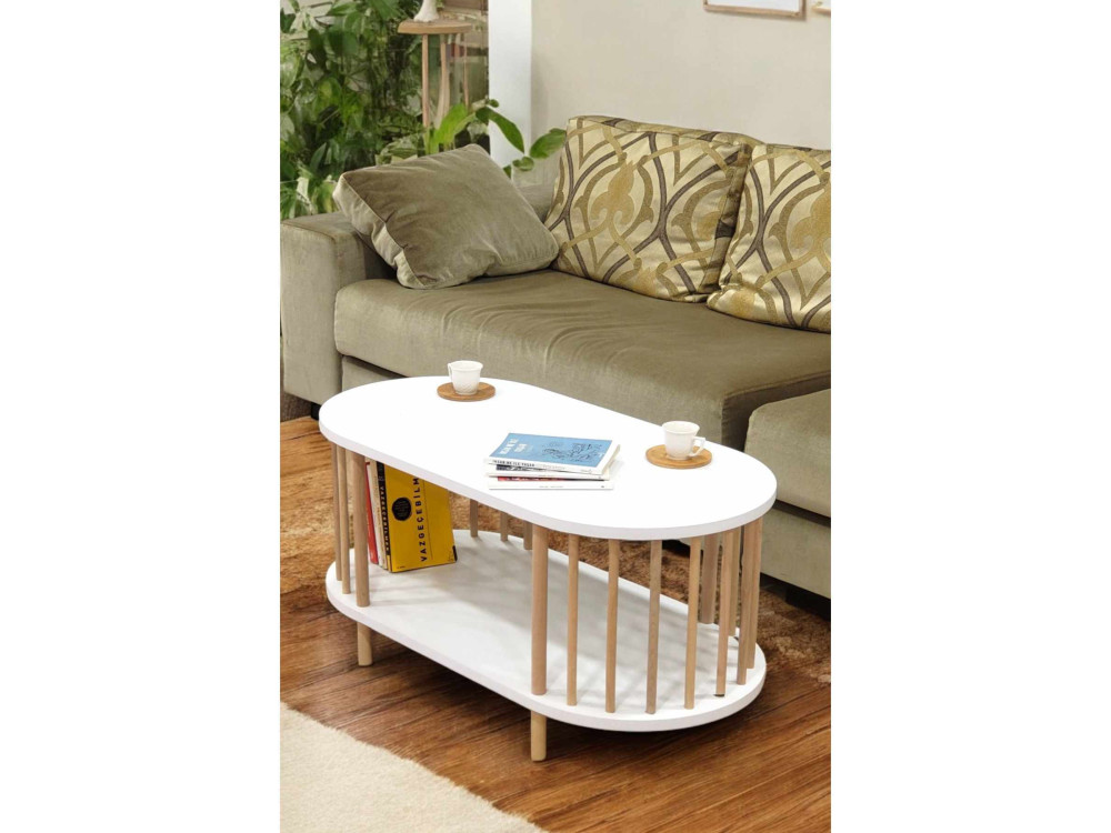 Mesa de centro de madera «Peka-0111» - 90 x 45 x 43 cm - Blanca