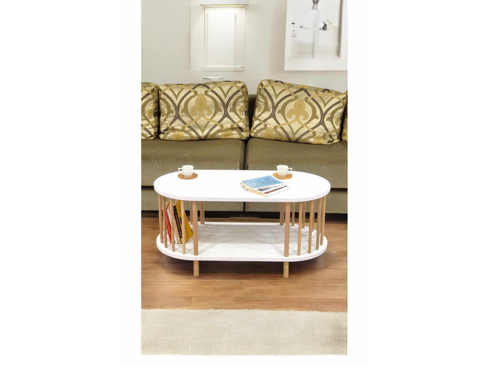 Mesa de centro de madera «Peka-0111» - 90 x 45 x 43 cm - Blanca