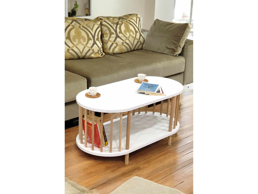 Mesa de centro de madera «Peka-0111» - 90 x 45 x 43 cm - Blanca