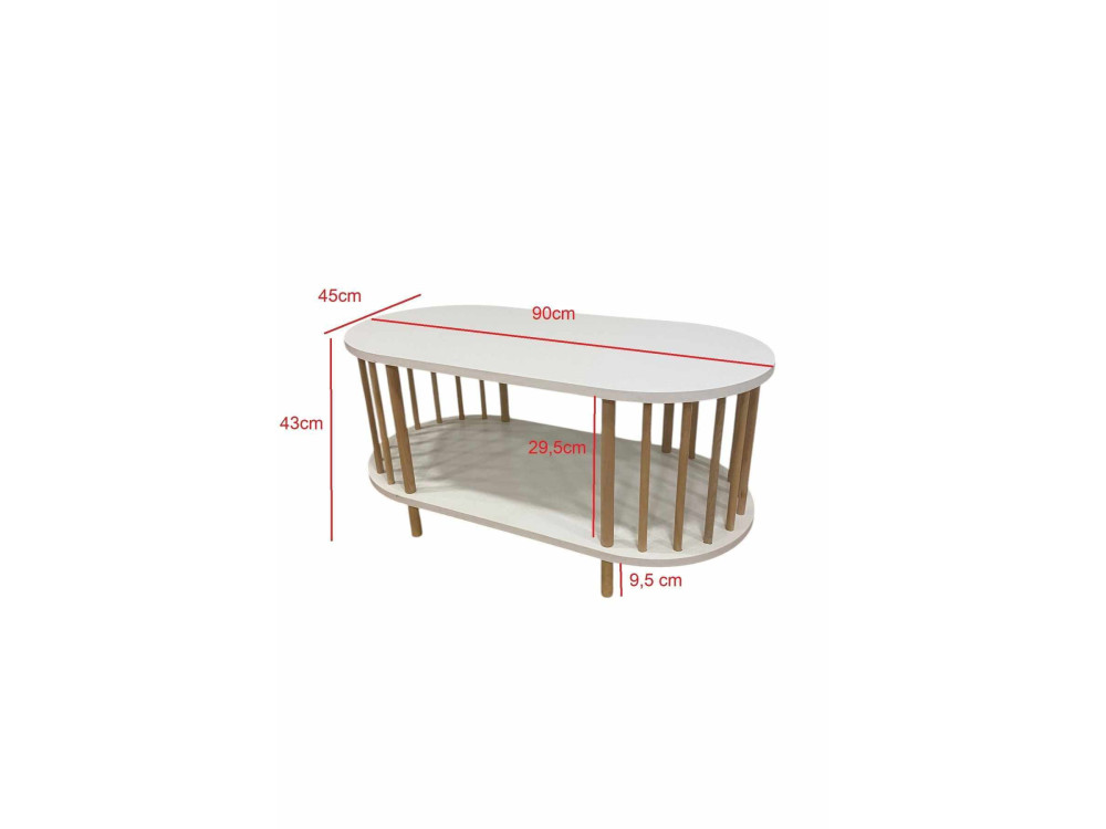 Mesa de centro de madera «Peka-0111» - 90 x 45 x 43 cm - Blanca