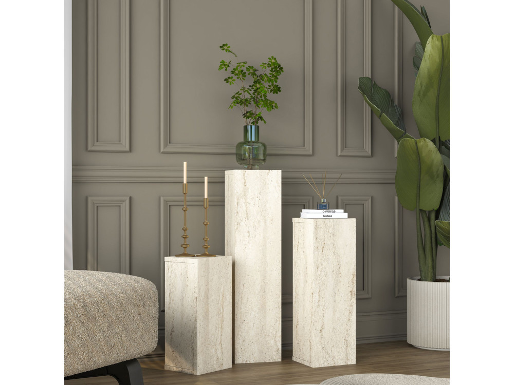 Juego de mesitas auxiliares de madera «AD106» - 20 x 18 x 80 cm - Travertino