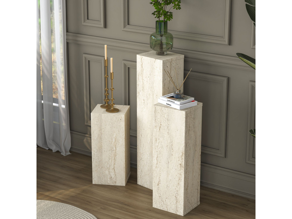 Juego de mesitas auxiliares de madera «AD106» - 20 x 18 x 80 cm - Travertino