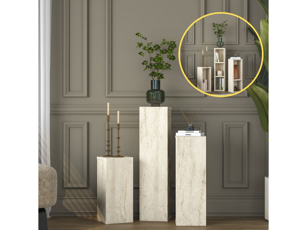 Juego de mesitas auxiliares de madera «AD106» - 20 x 18 x 80 cm - Travertino