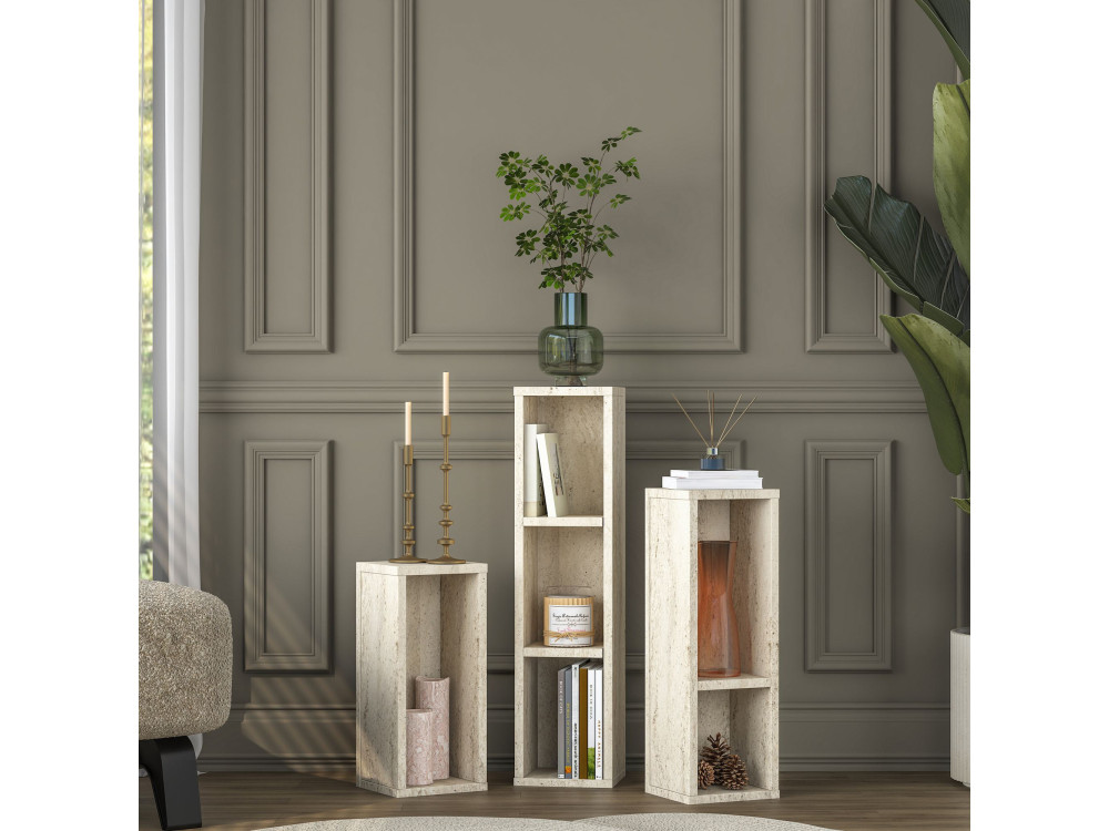 Juego de mesitas auxiliares de madera «AD106» - 20 x 18 x 80 cm - Travertino