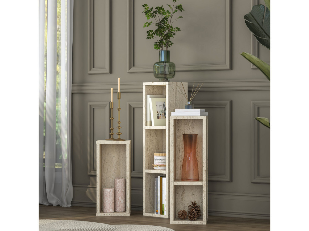 Juego de mesitas auxiliares de madera «AD106» - 20 x 18 x 80 cm - Travertino